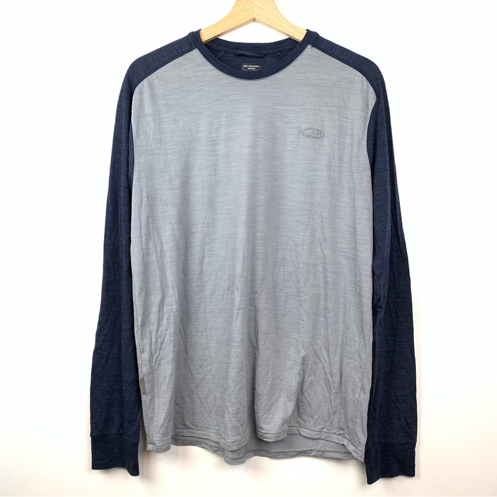Icebreaker Cool Lite Long Sleeve Base Layer Men’s Sz Large Wool Blend Blue Gray